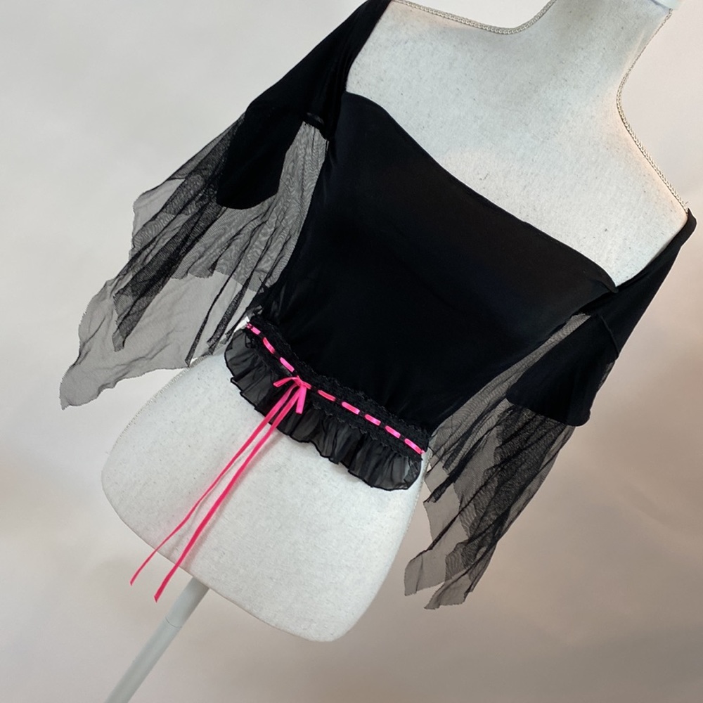 Lolita Vampira bat wing goth black and pink crop top